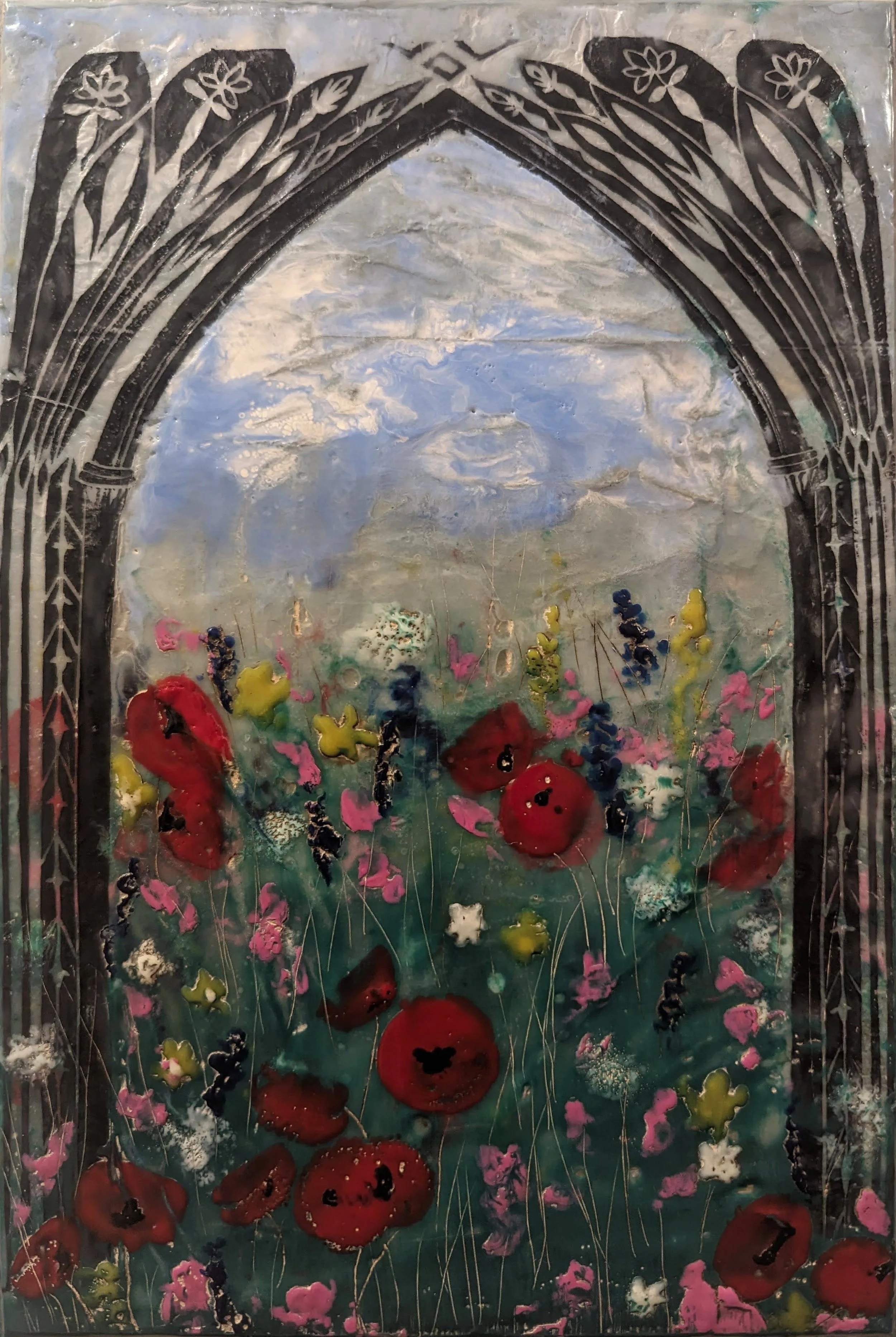 "Portal to Paradise"
Mixed Media Encaustic
12x9 in. 
COMMISSION