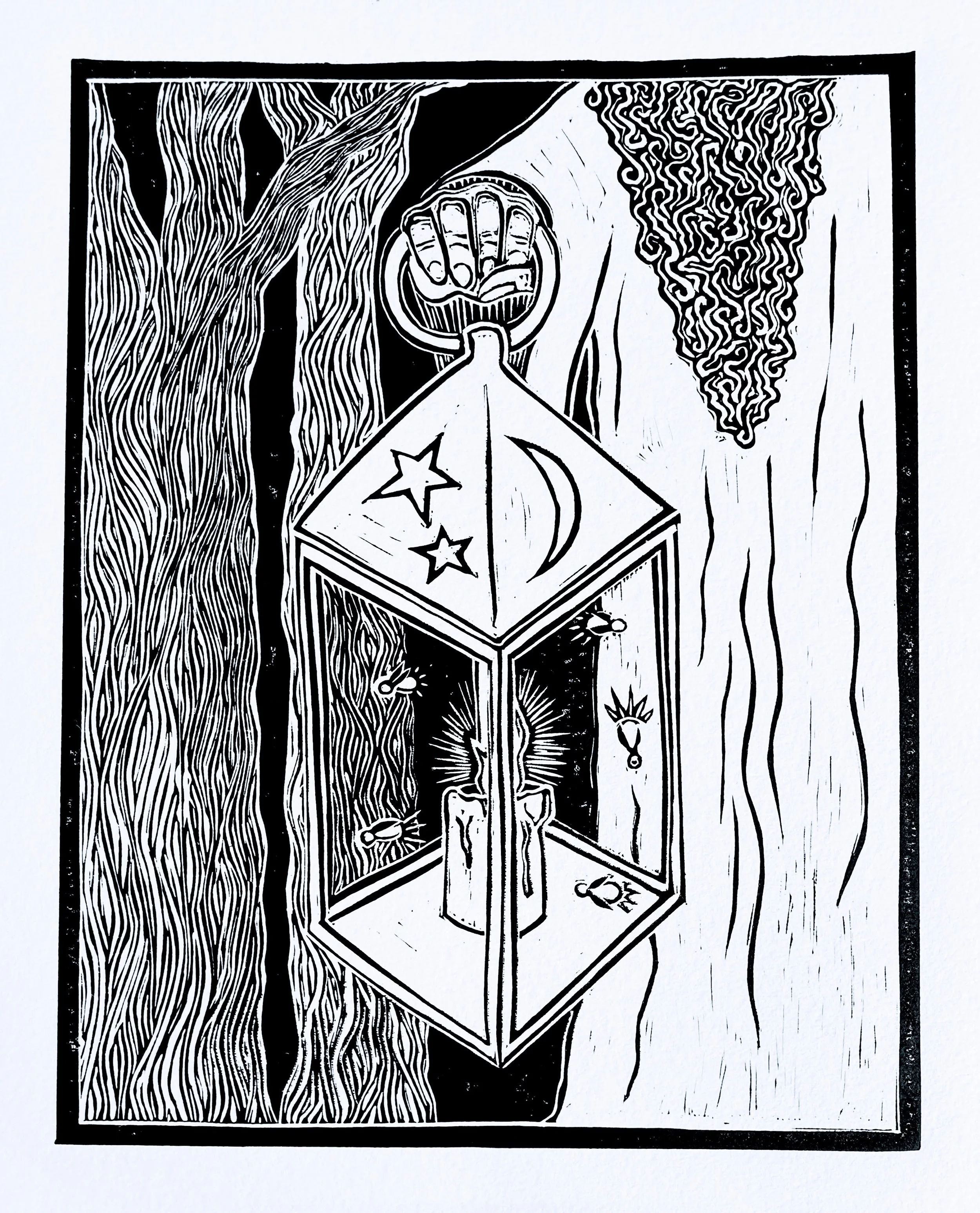 Linocut Light in the Darkness