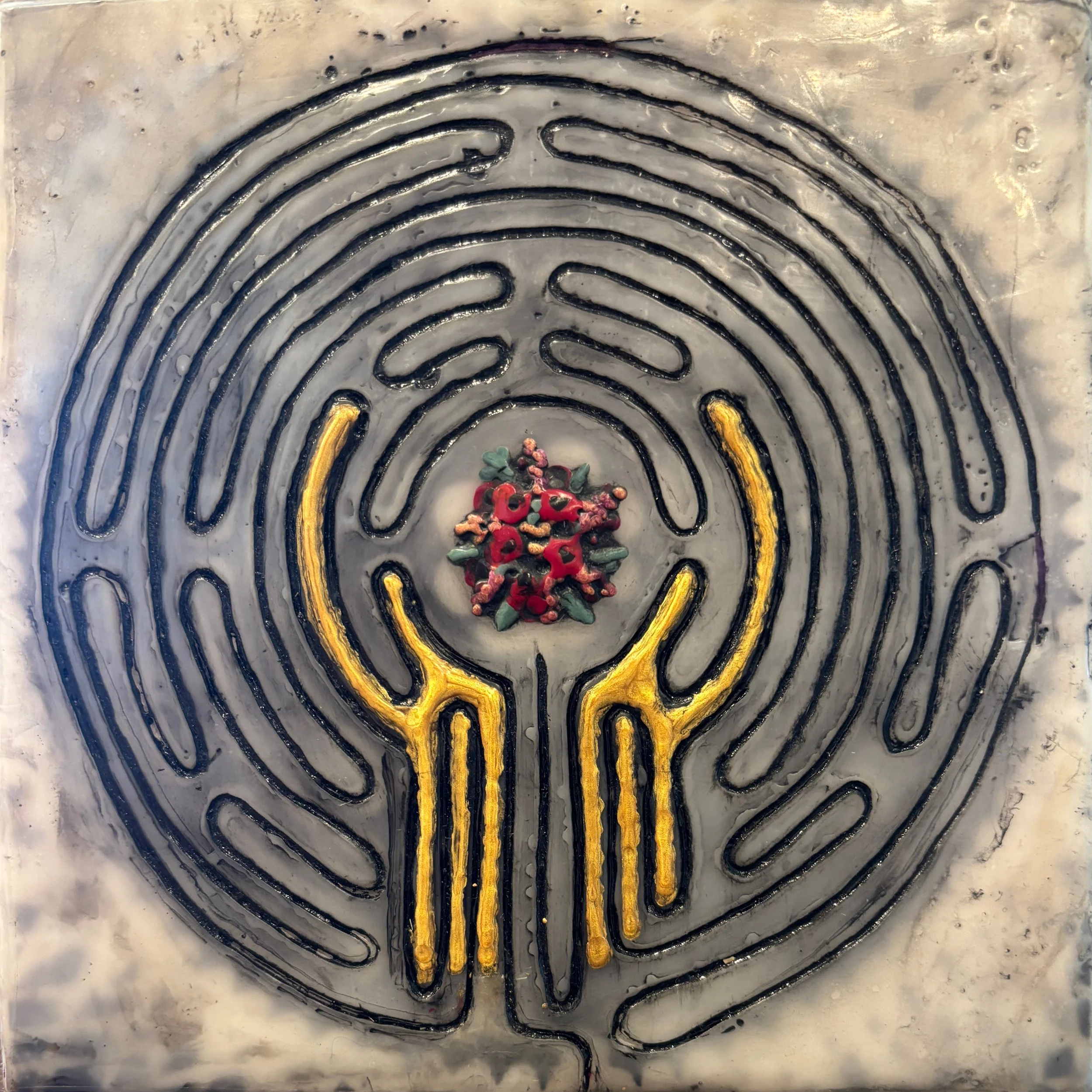 "Garden Labyrinth Five"
Mixed Media Encaustic
6x6x1.675 in.
Original: $135 (in person pick up / delivery only)