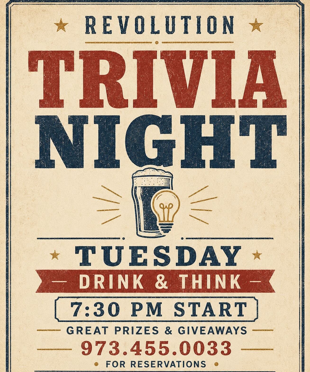 It&rsquo;s TRIVIA ❓🤔 Night! Great Food, Drinks &amp; Fun! 

#revolution #revolutionmorristown #trivia