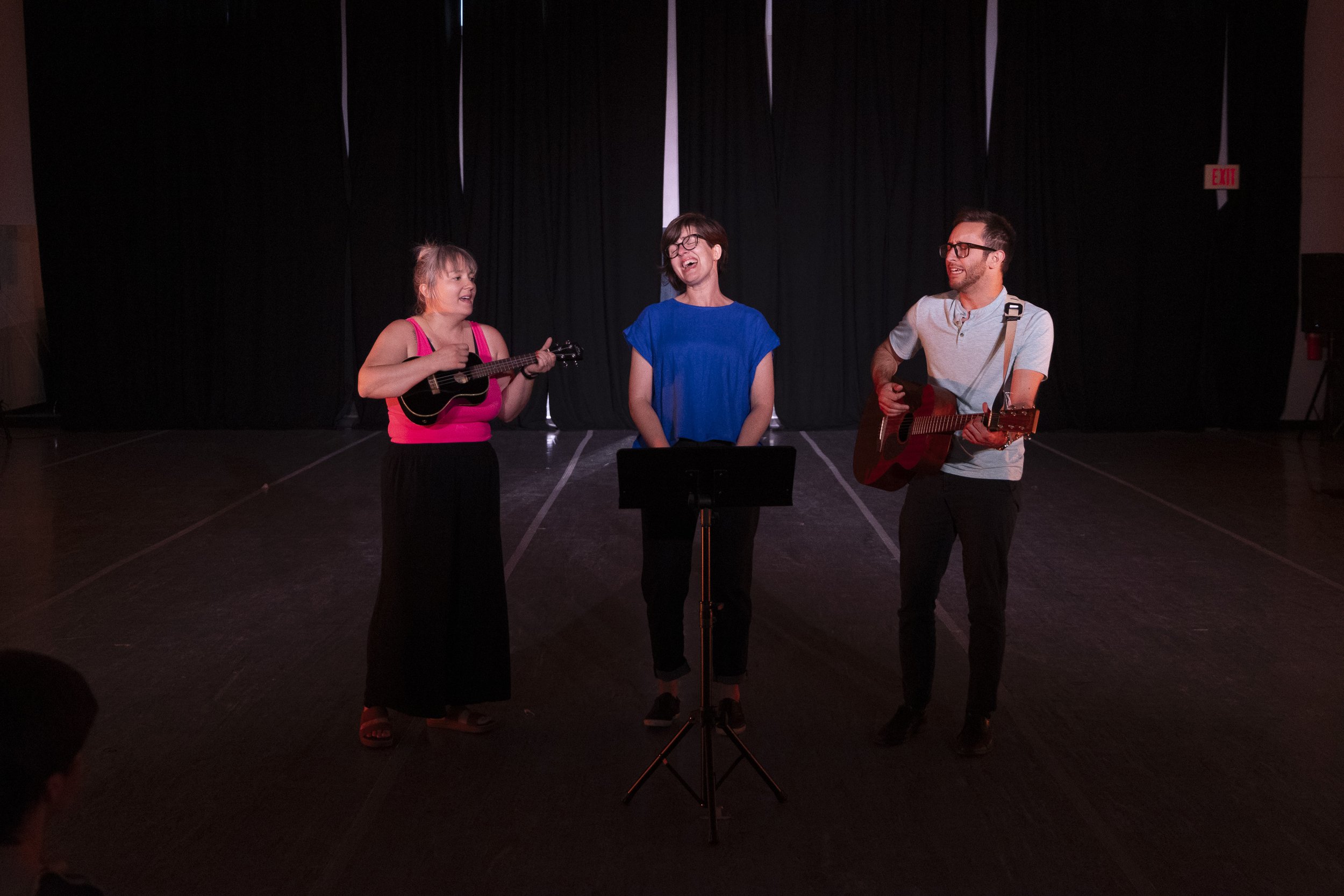 Katie DeConto, Mailande Moran, and Ryan Levin perform at RECITAL. 