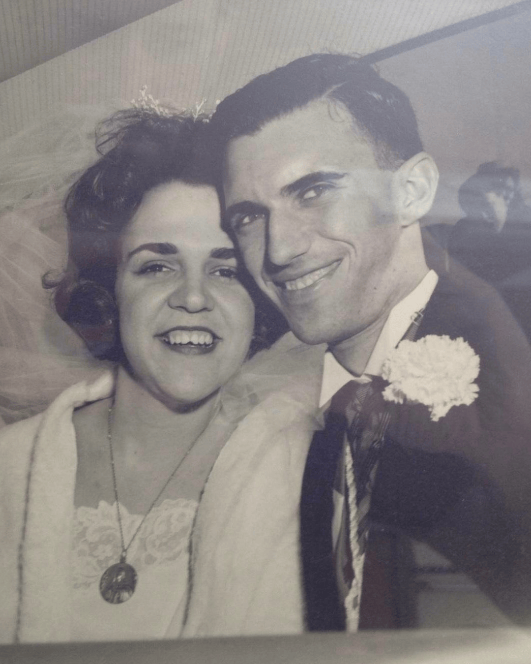 Black and white photo of Lolo and his wife Eloisa Suarez after getting married.