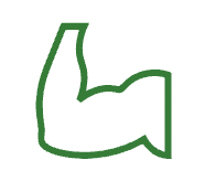 Outline of a flexed bicep muscle in green.