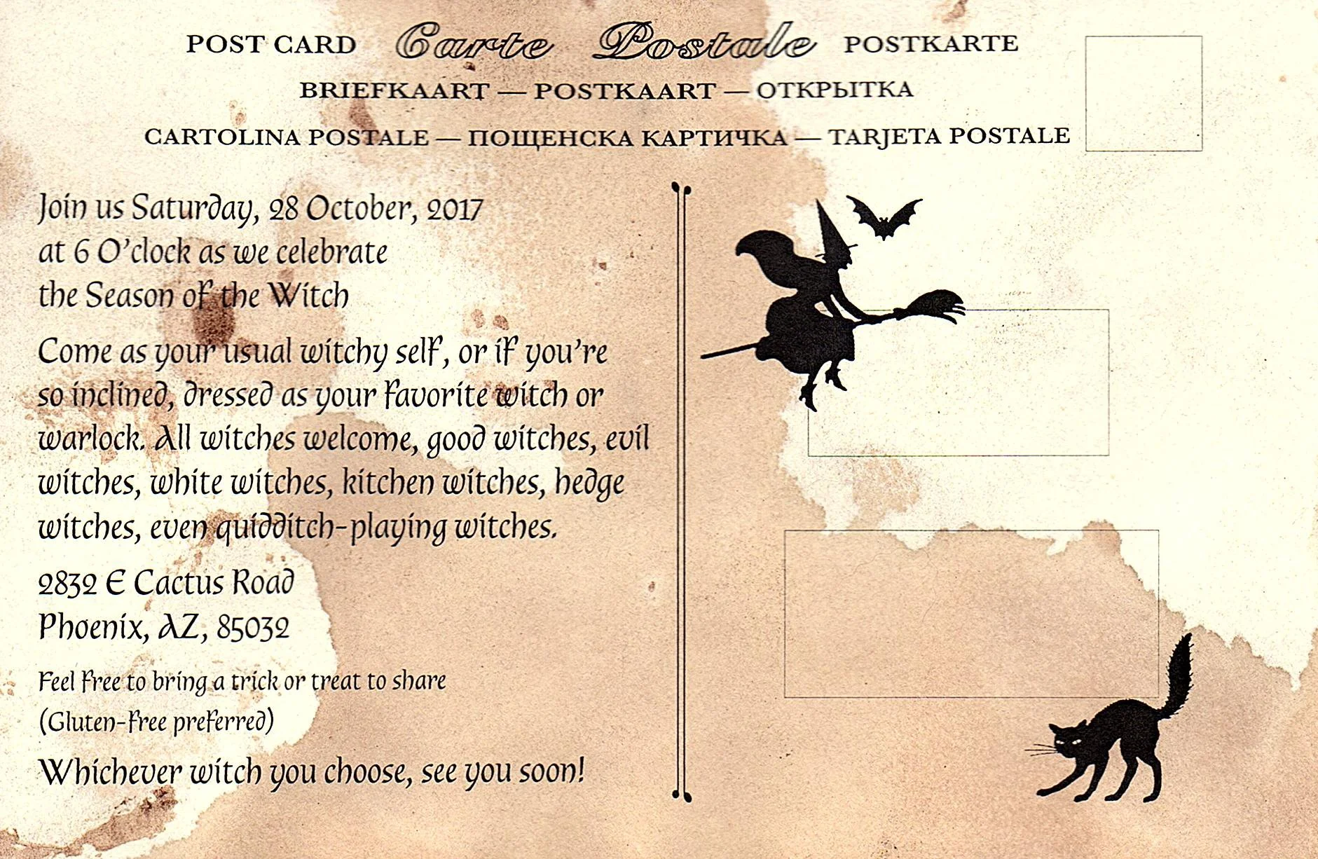 Back of a Themed Halloween Party invitation