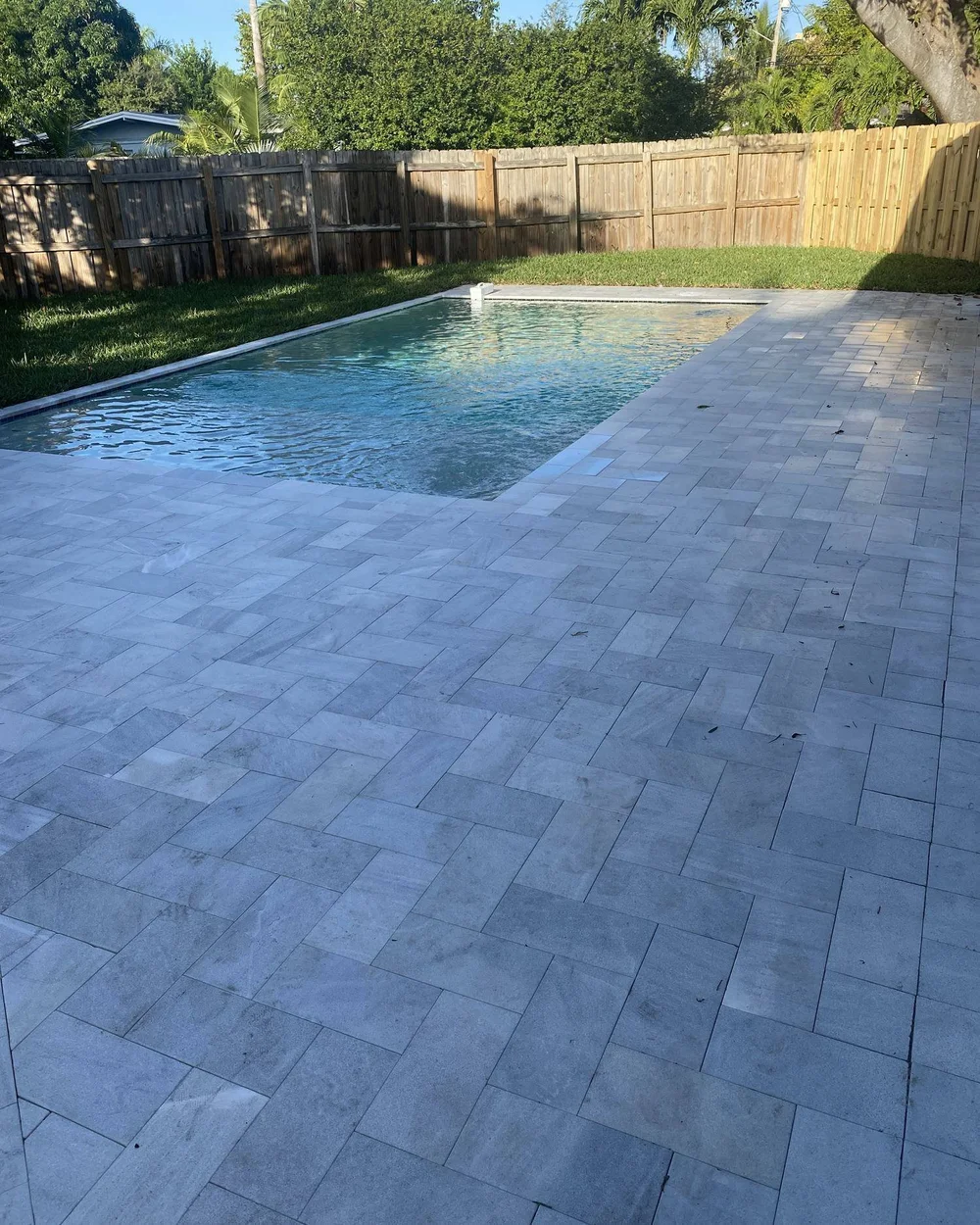 Marble herringbone pool deck