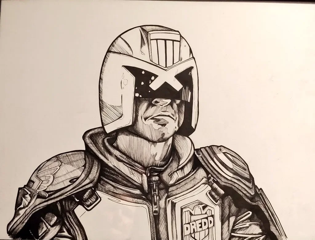 Judge Dredd from Dredd ink drawing