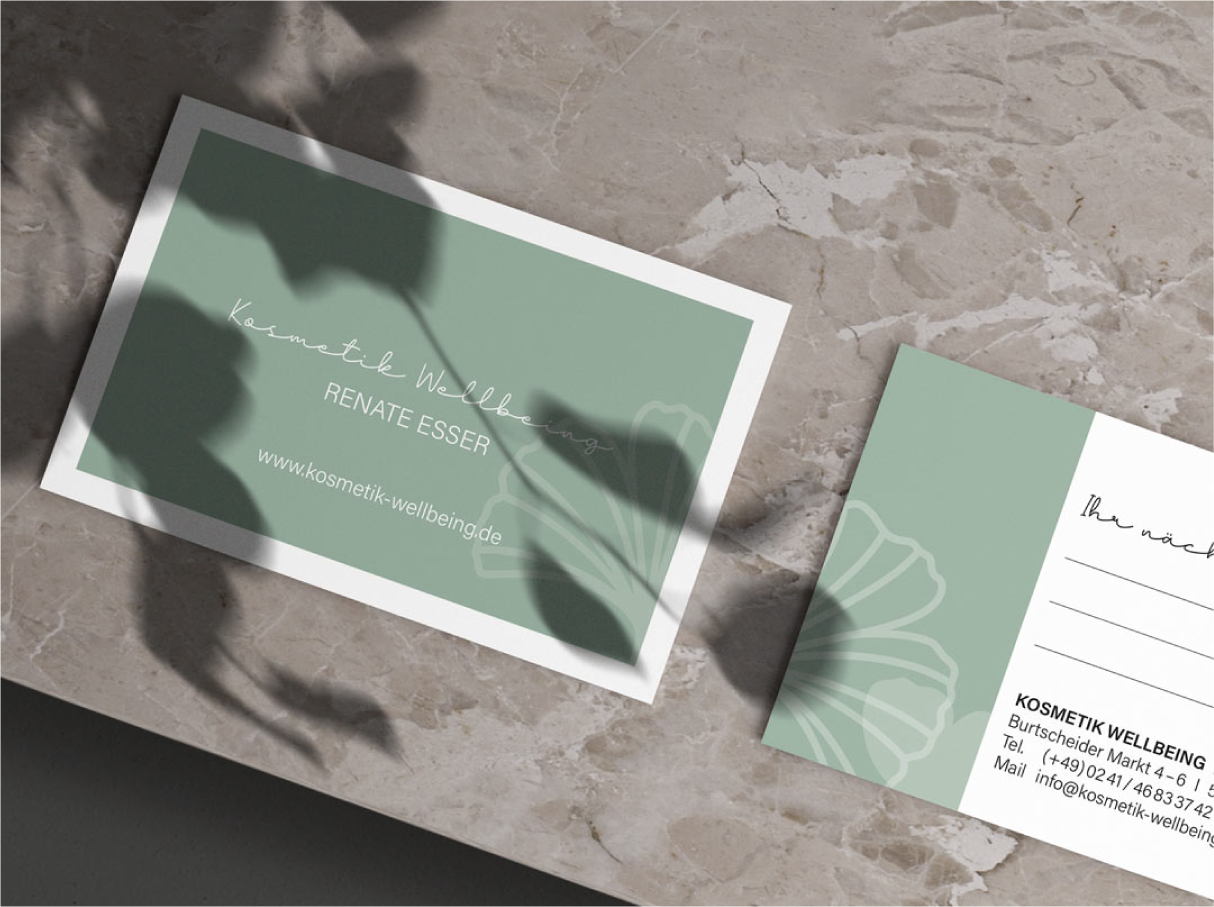 Terminkarten und Visitenkarten für ein Kosmetikstudio von Studio fünfzwo für Kosmetik Wellbeing in Burtscheid