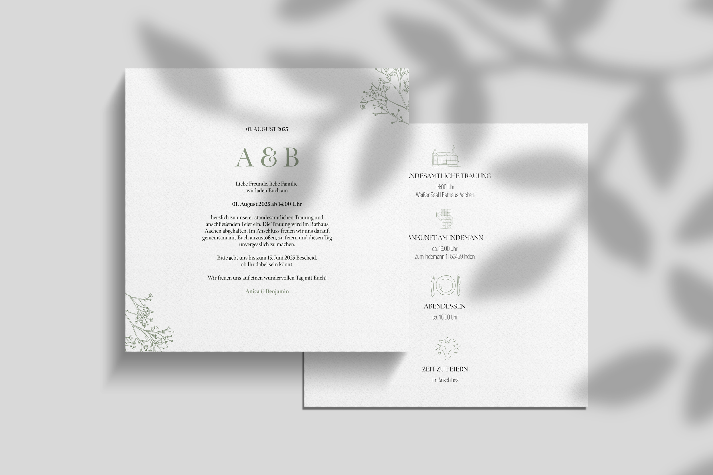 Individuelle Hochzeitseinladungen mit handgemalten Icons