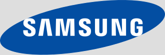 Samsung logo in white letters on a blue oval background.