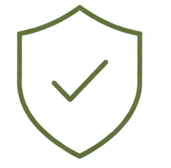 Outline of a shield with a checkmark inside it.