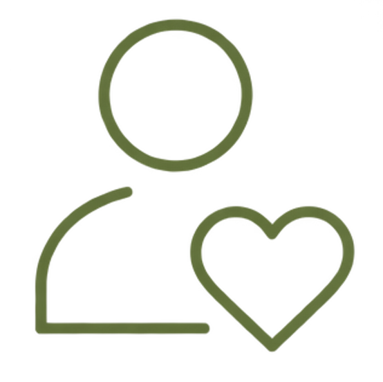 Outline of a person with a heart symbol next to their chest