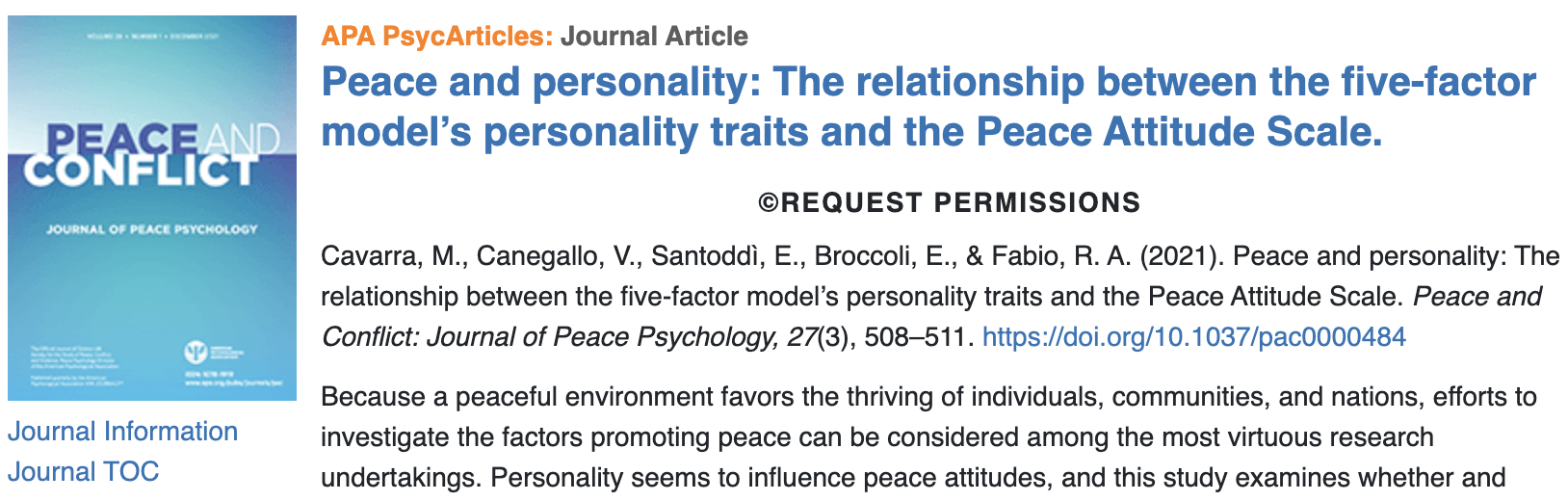 Peace and personality: The relationship between the five-factor model’s personality traits and the Peace Attitude Scale