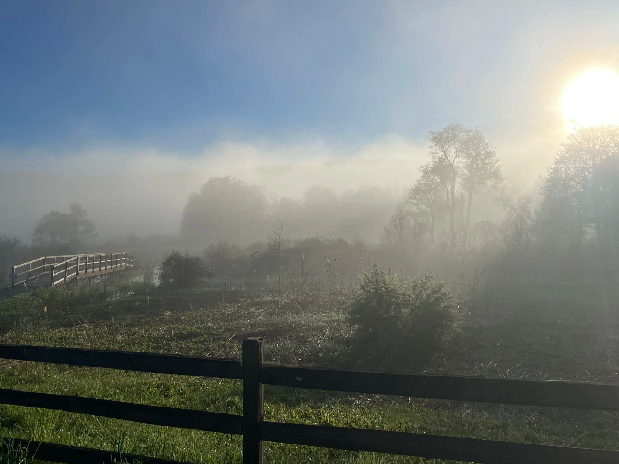 A foggy sunrise in Great Barrington, Berkshire County, Massachusetts,