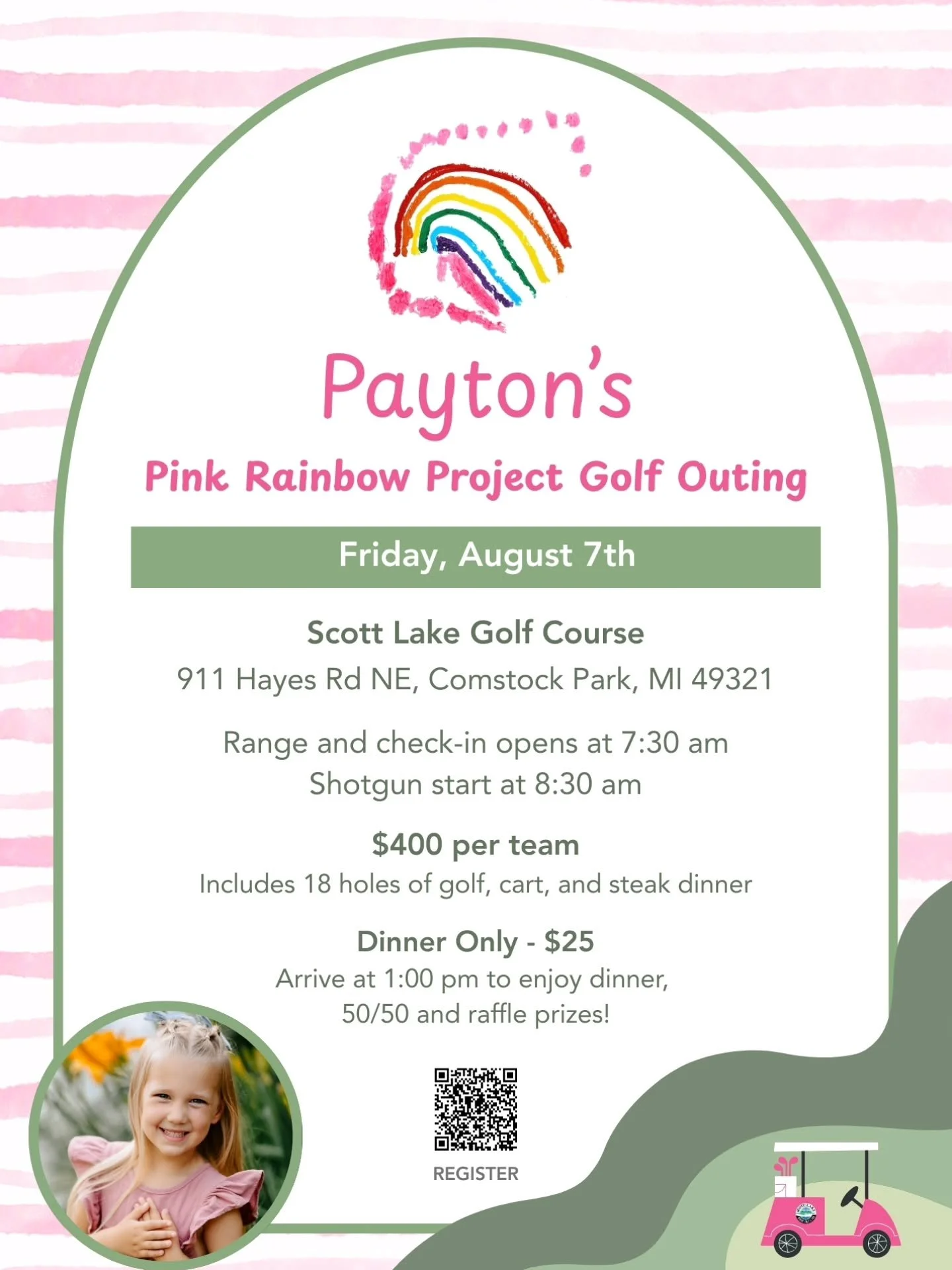 We are officially just **2 months** away from our inaugural golf outing benefiting Payton's Pink Rainbow Project! 💗🌈⛳

We continue to be blown away by the incredible outpouring of love and support from our community. Everything is really starting t