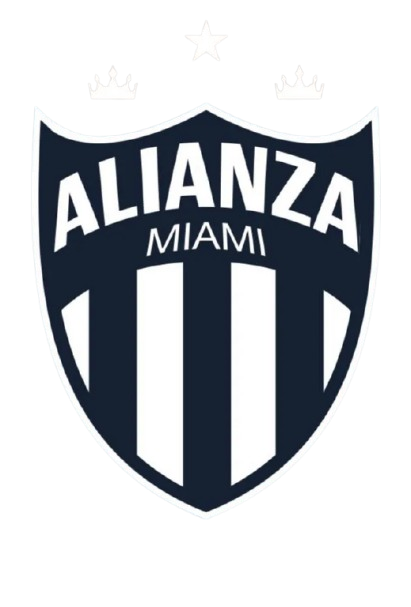 Alianza Miami soccer team crest featuring a star, two crowns, and vertical black and white stripes.