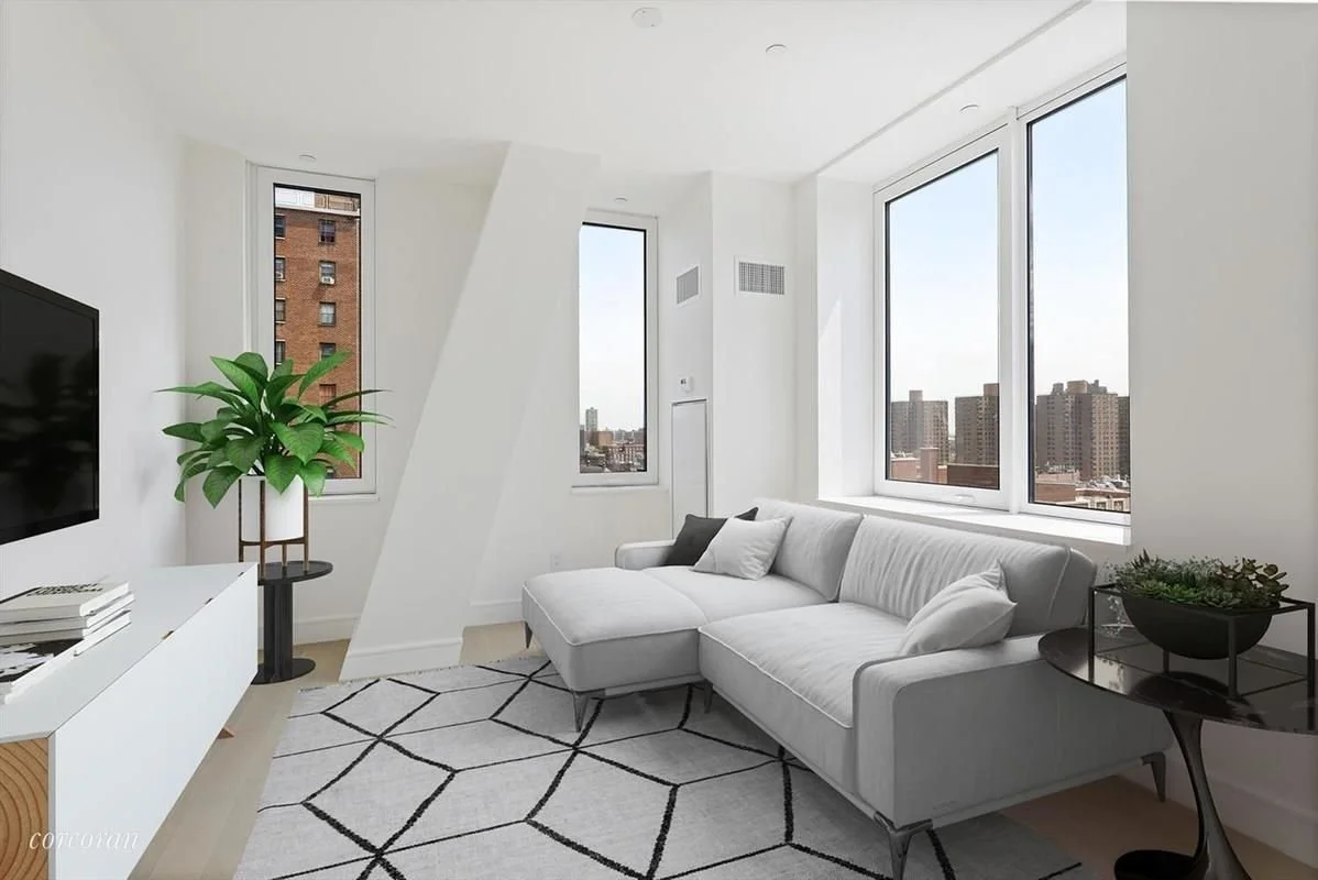Bright corner living room at 1399 Park Avenue Apt 7G, studio for sale on the Upper East Side NYC