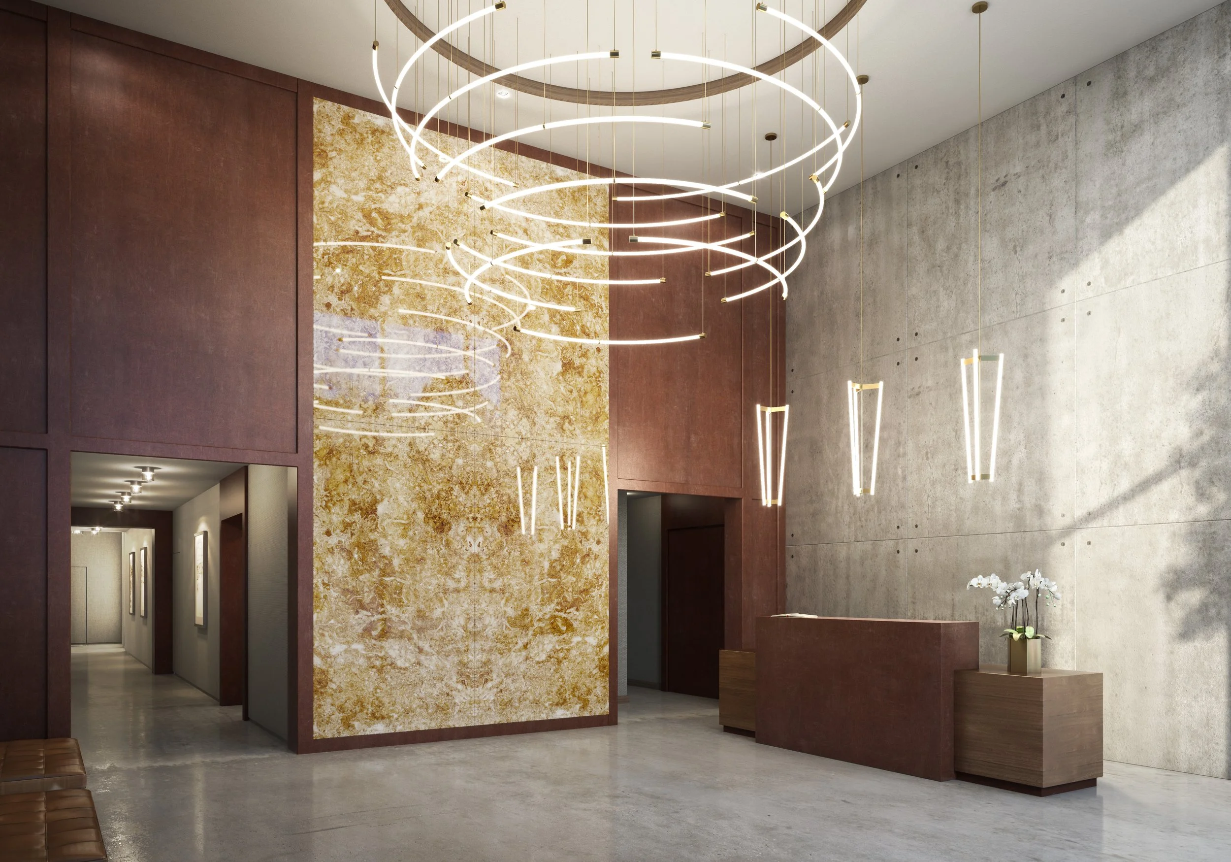 Honey onyx lobby at 1399 Park Avenue, Upper East Side New York City luxury building