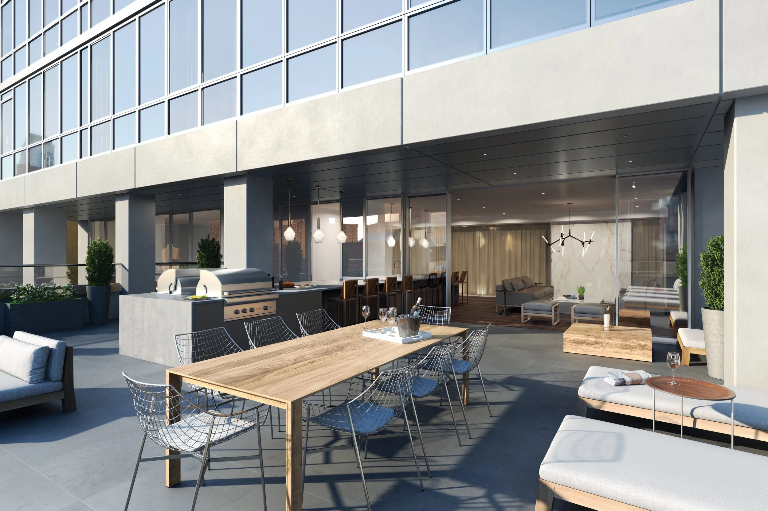 Residents rooftop lounge with outdoor dining at 1399 Park Avenue, Upper East Side NYC