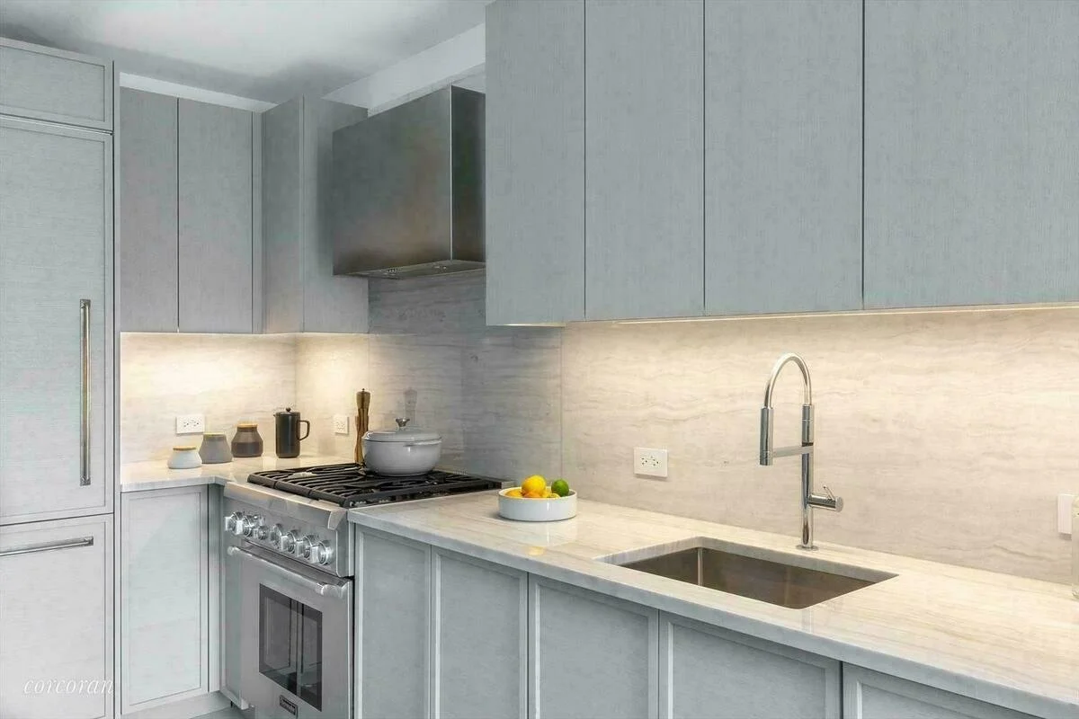 Chef's kitchen with marble countertops at 1399 Park Avenue Apt 7G, Upper East Side NYC studio for sale $599,000