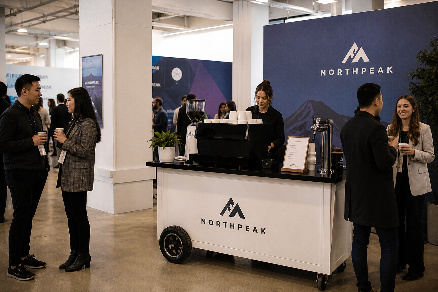 Branded espresso bar setup at a corporate brand  activation event in the Bay Area