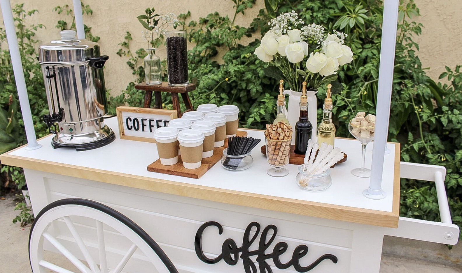 Goldcrest Brew mobile coffee cart setup for weddings, corporate, private and retail/brand activation events in the Bay Area