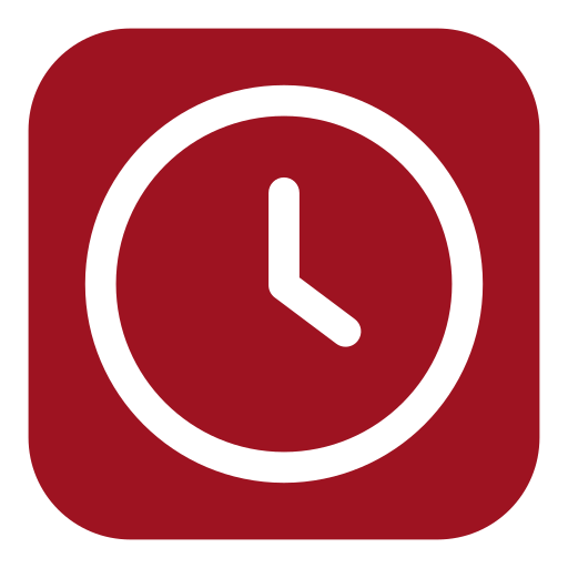 Red app icon with white clock showing 3 o'clock