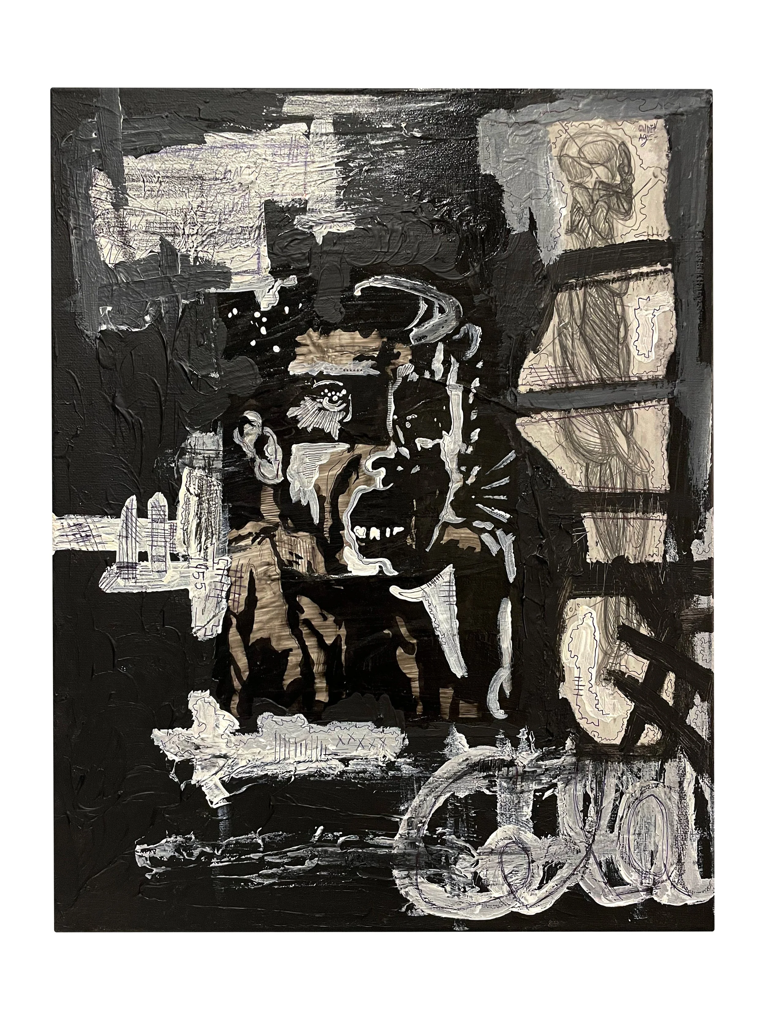 Black and White Portrait 
2024
16X20 
Mixed Media on Canvas 