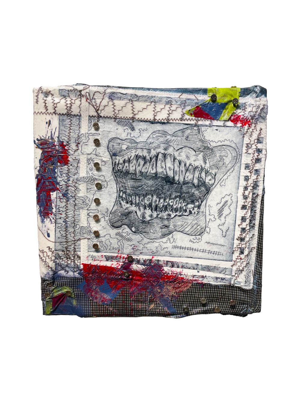 Woven and Screwed 
2025
10X10 
Mixed Media on Wood 
