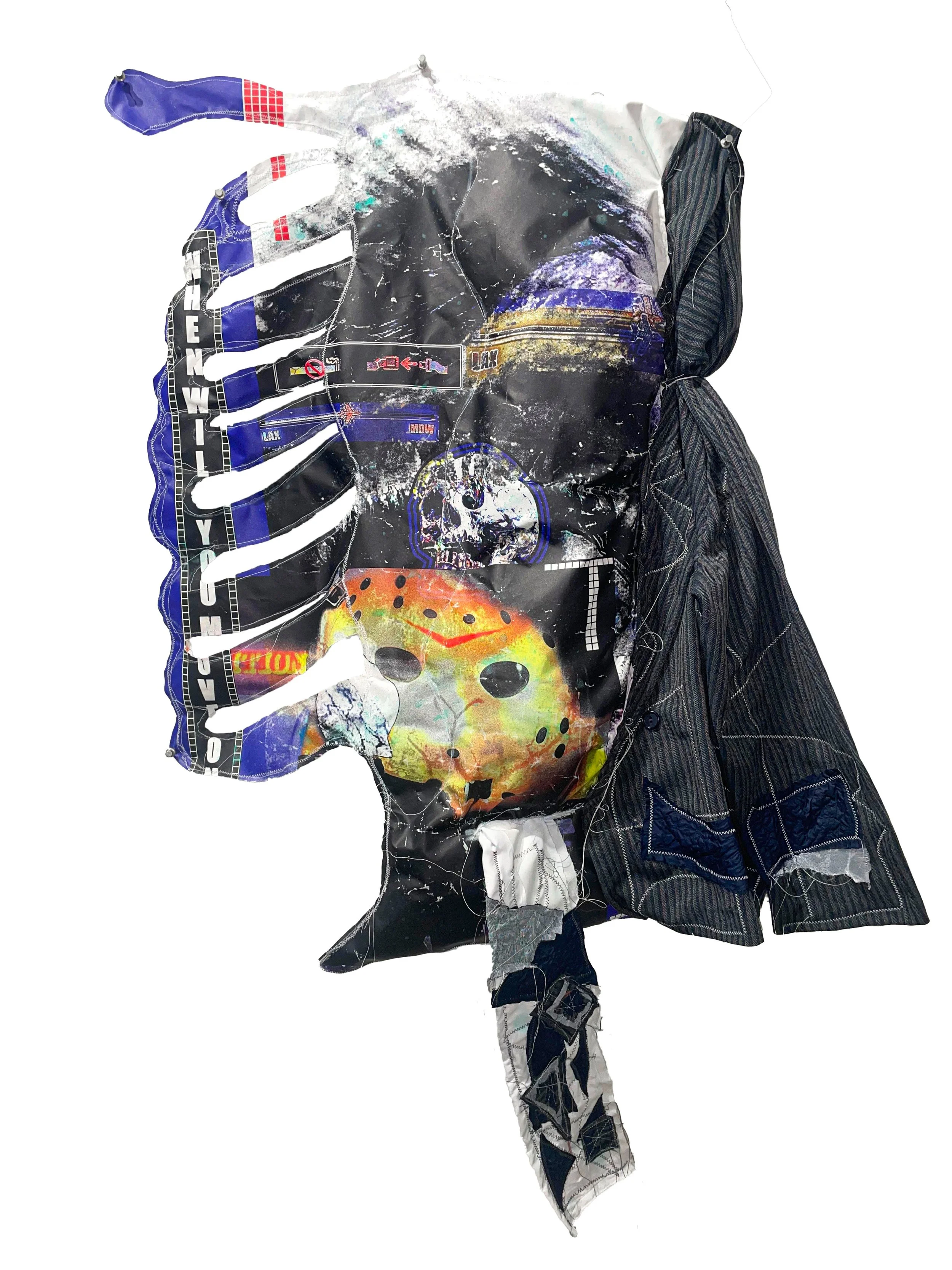 Life Jacket (Soft Sculpture) 
2025
44X27 
Digital Collage Printed on Fabric/ Scrap Textiles 