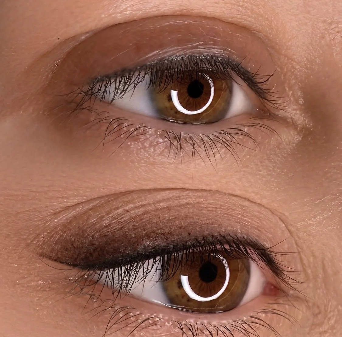 Soft permanent eyeliner before and after enhancing the lash line with natural definition and a subtle refined finish