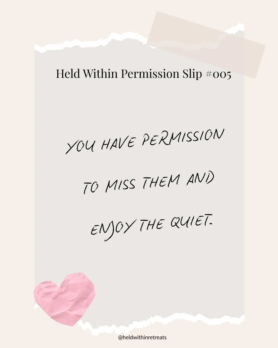 Permission Slip #5 🤍

You have permission to miss them AND enjoy the quiet.

You can feel emotional leaving them &hellip; and enjoy drinking a hot cup of coffee in peace afterwards. ☕️

You can wonder what they're doing&hellip; and appreciate having