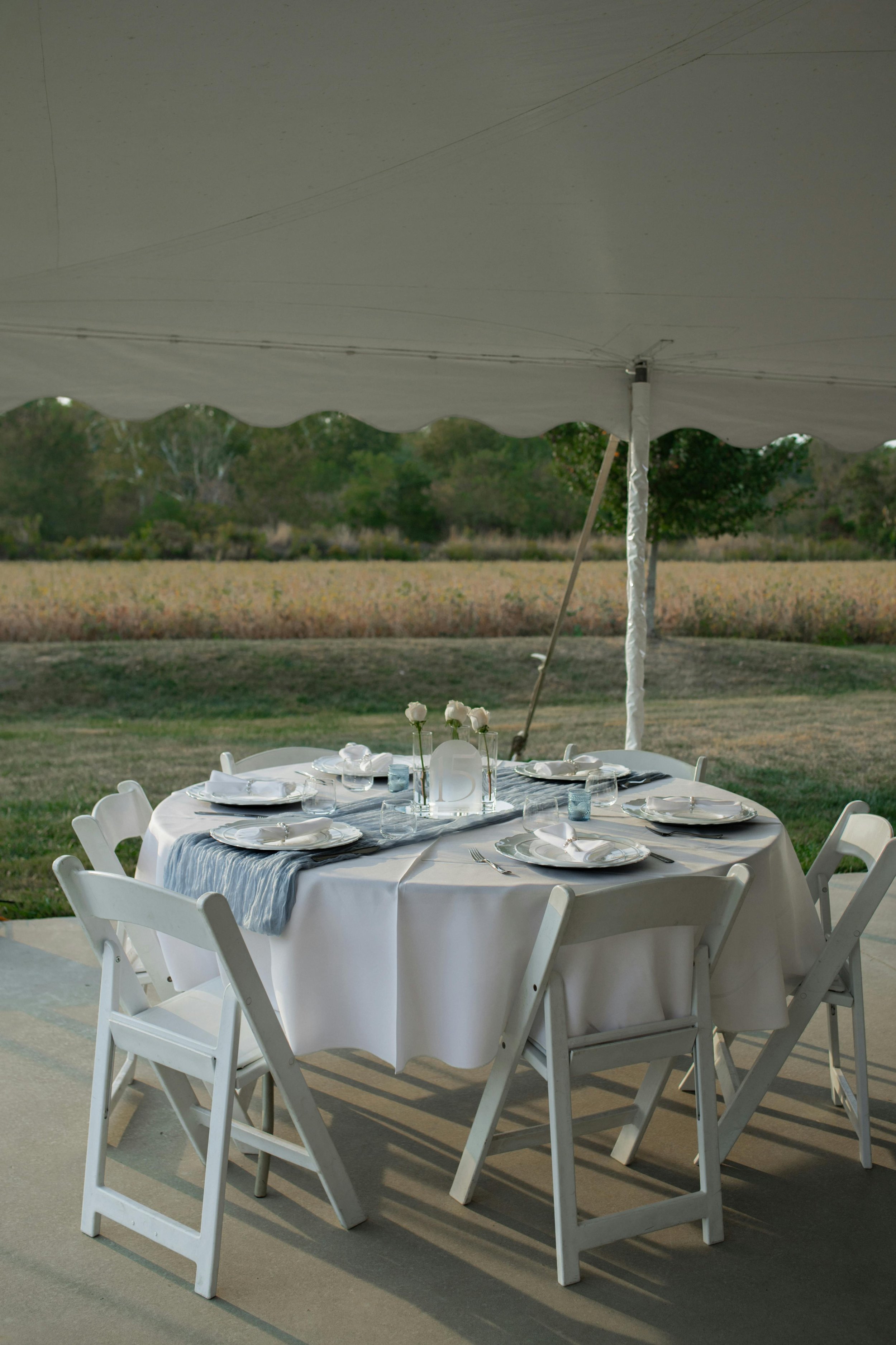 Outdoor Event Setup | North Atlanta — White Resin Chairs, Round Tables