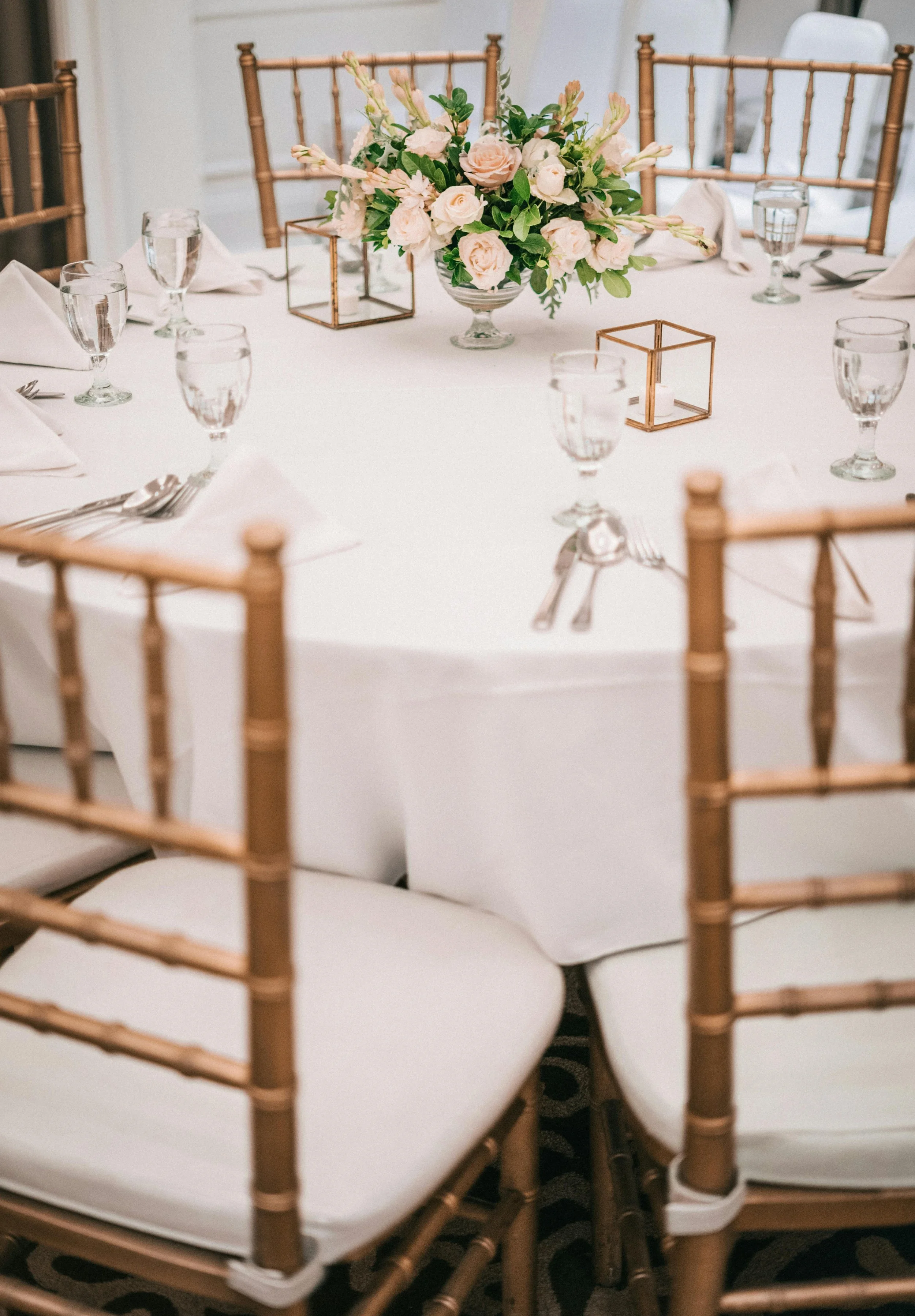 Wedding Reception Setup | North Atlanta — Gold Chiavari Chairs, Round Tables
