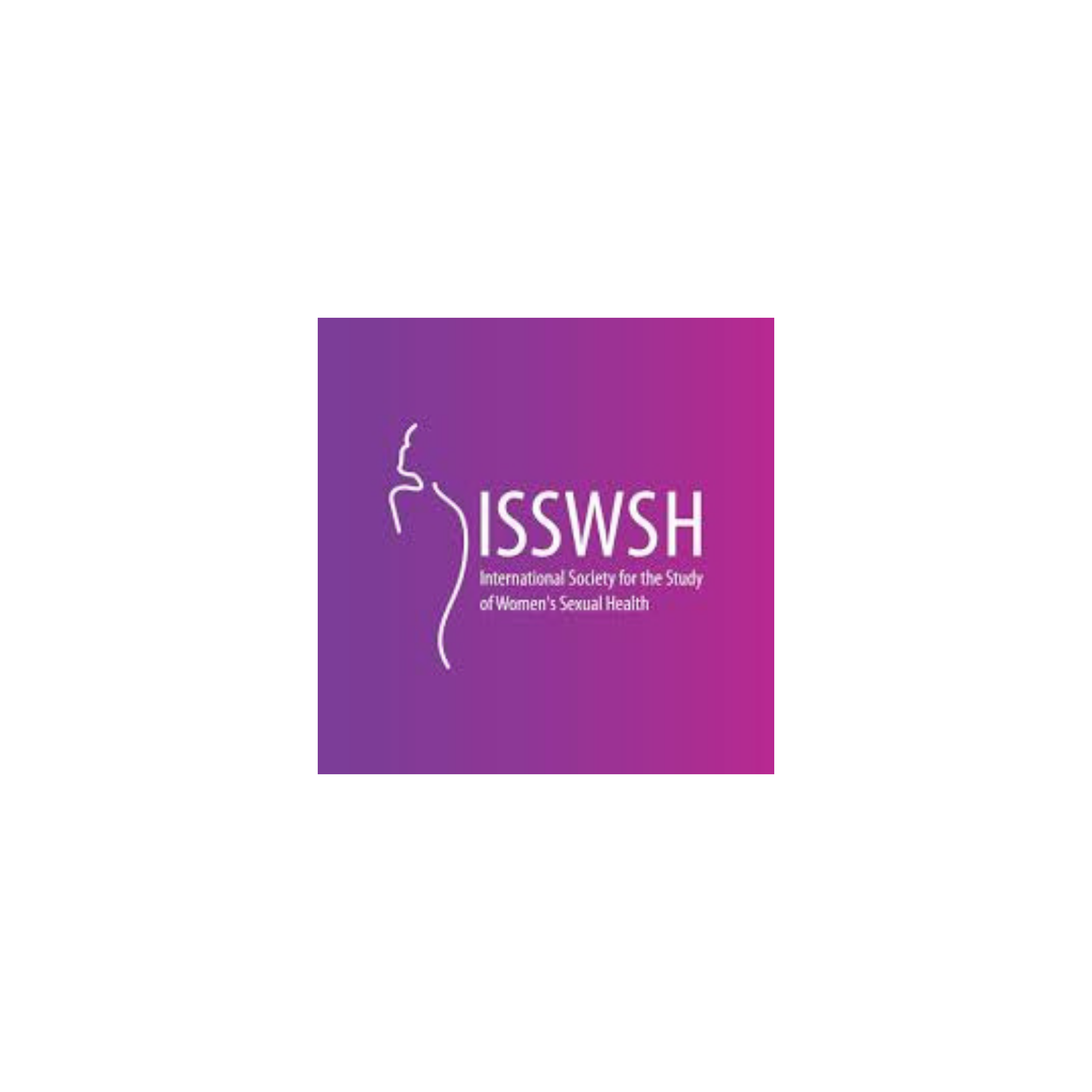 Logo for the International Society for the Study of Women's Sexual Health (ISSWSH) with purple background and white stylized outline of a woman and the organization name.