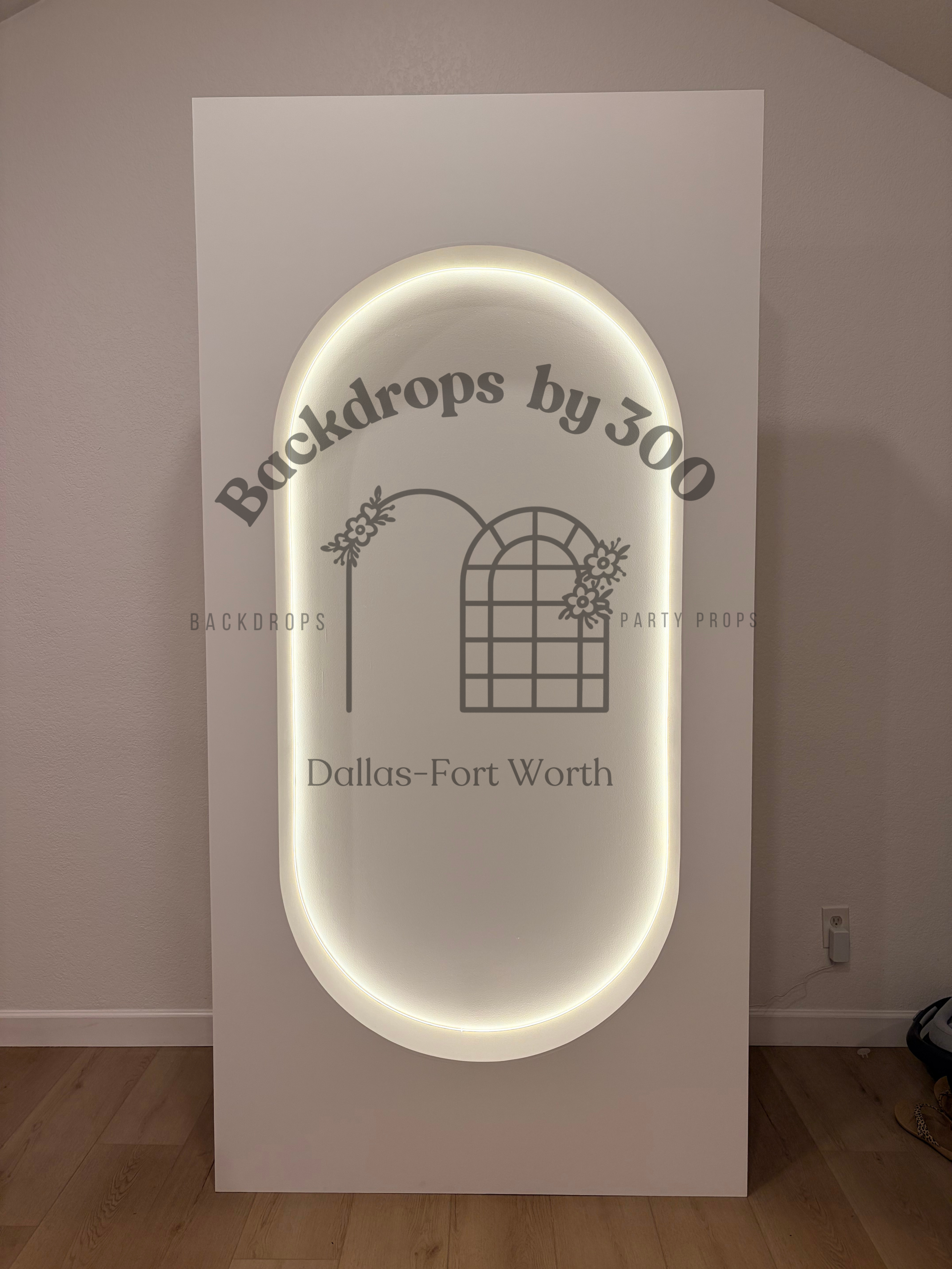 Oval 3D Backdrop | 8ft x 4ft | Painted white | LED lights |