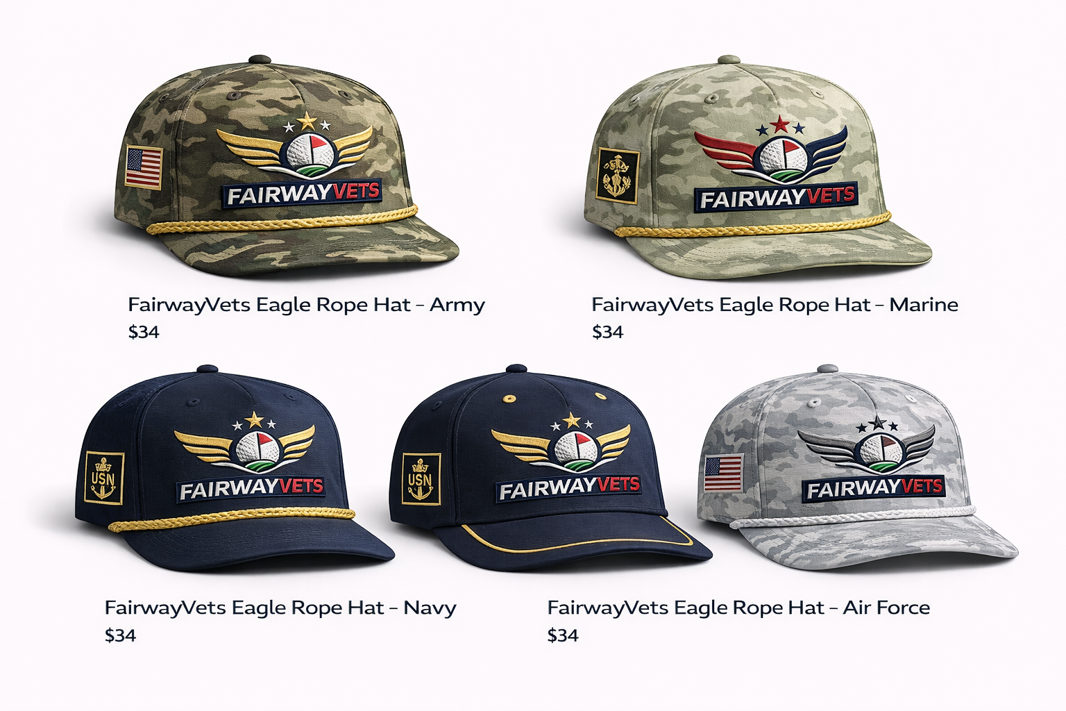 FairwayVets Eagle Rope Hat Military Collection