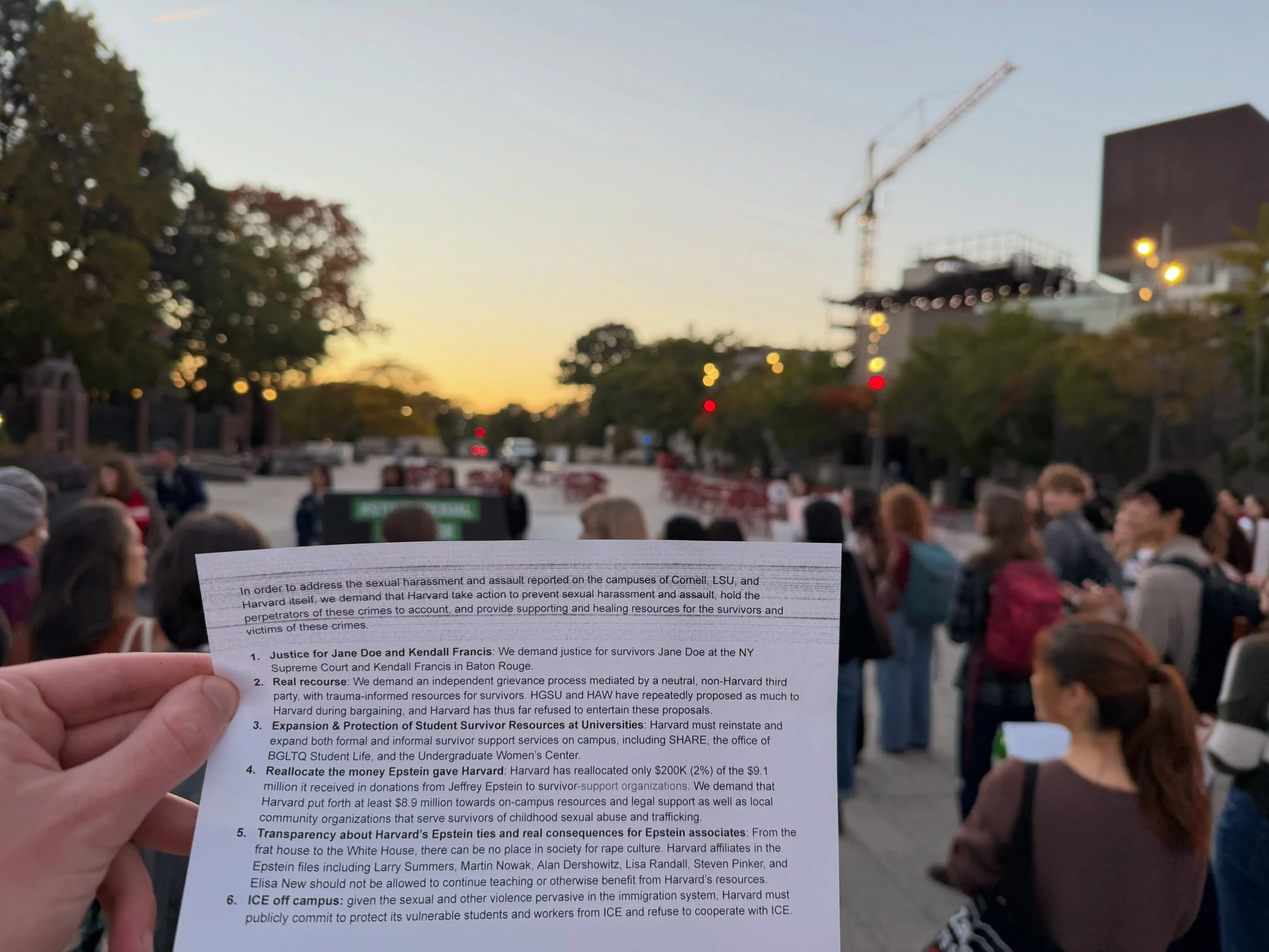 Solidarity with survivors and survivor-led efforts everywhere, and gratitude to the organizers who put tonight&rsquo;s rally together. It felt powerful, and healing, to be alongside other survivors.
Harvard University has repeatedly rejected @hgsuuaw