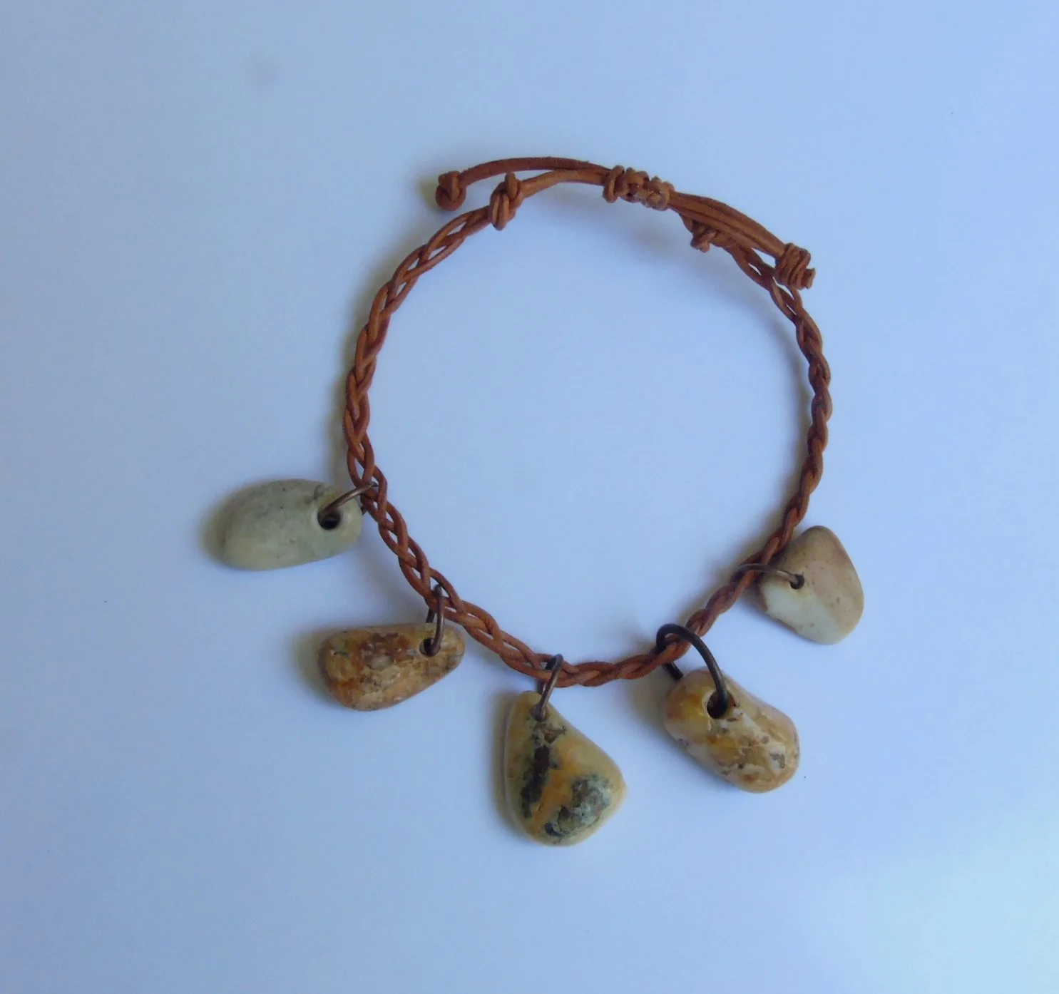 Polished Stone & Leather Bracelet