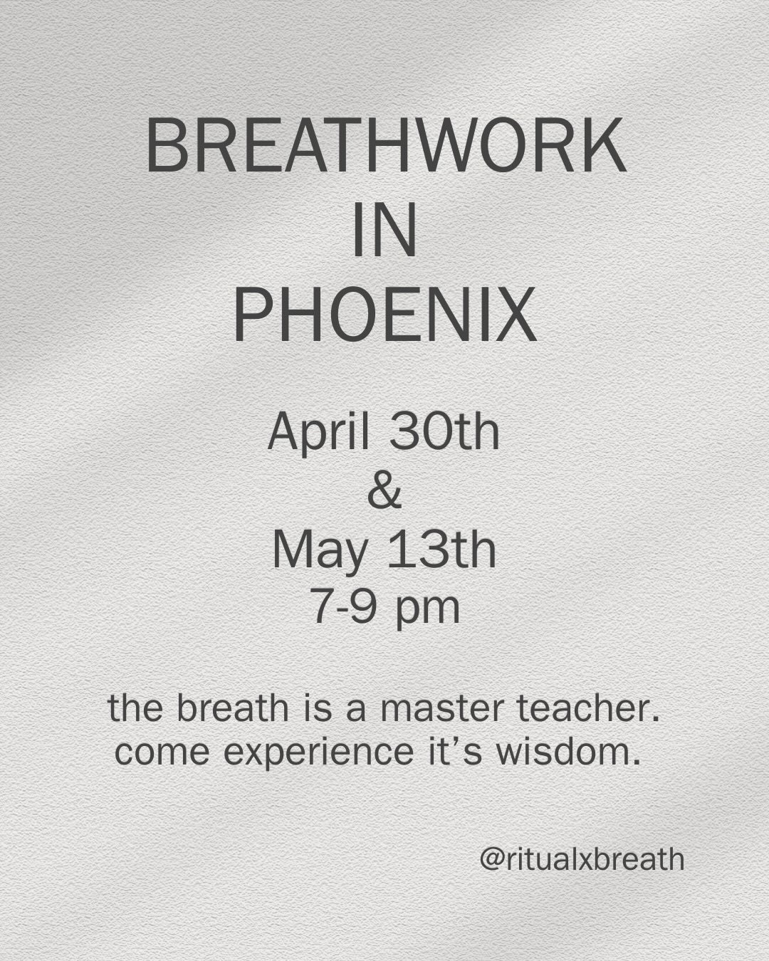 Phoenix, I'm coming back! I&rsquo;ve missed you all so much!  I&rsquo;ll be there to share some transformative breath with you all. Join my group Breathwork experiences on April 30 and May 13. 😮&zwj;💨💕 let&rsquo;s breathe together! 

These transfo