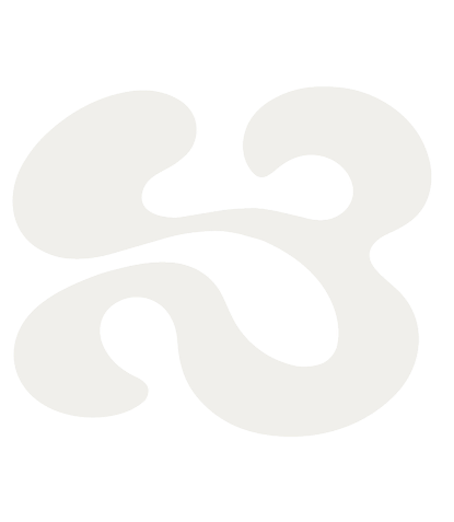 Abstract black and white logo with stylized shapes resembling a calligraphic 'S' and '3' intertwined.