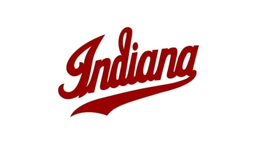 The word 'Indiana' written in red cursive font with a swoosh underneath on a white background.
