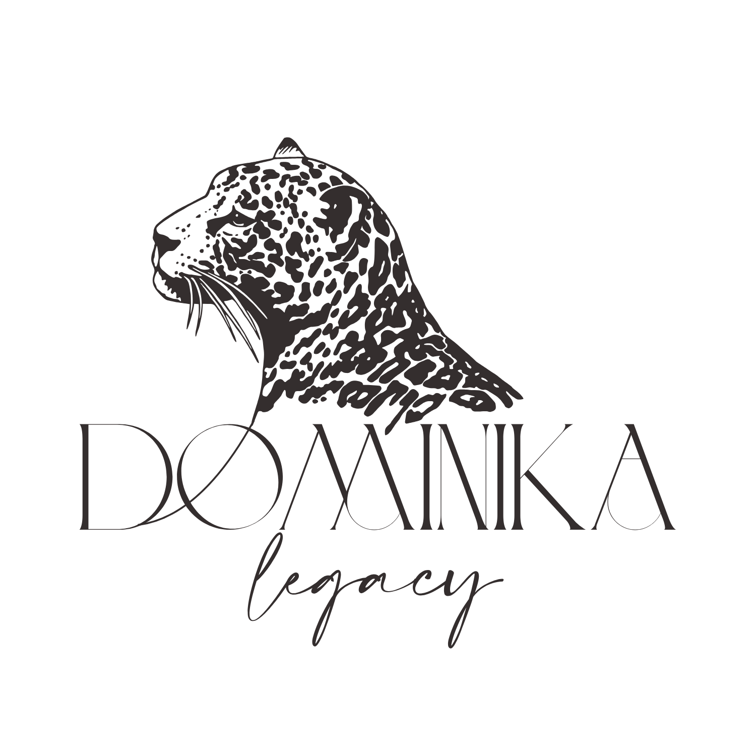 Black background with a detailed illustration of a leopard's head in profile above the text 'Domika' and the word 'leopard' written in script.