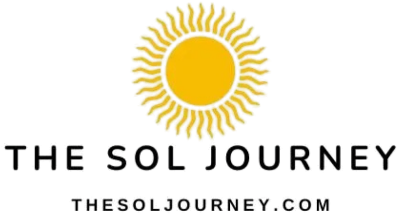 Logo featuring a yellow sun with stylized rays and the text "The Solar Journey" in black and red.