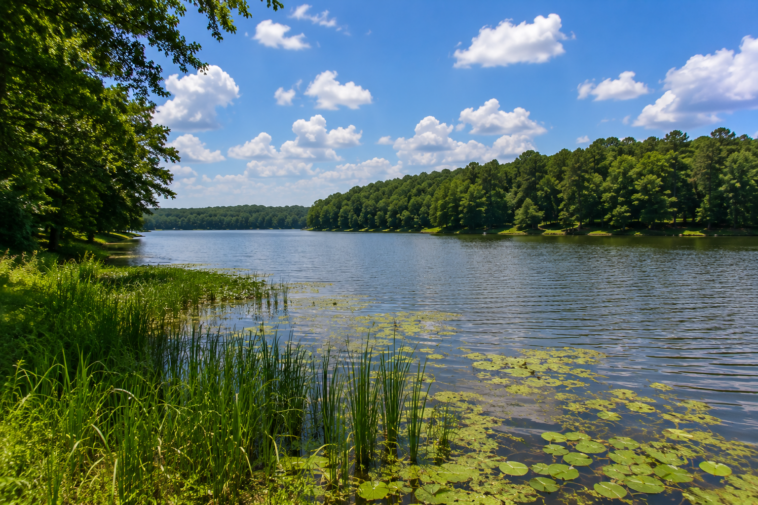 calm-charlotte-nc-lake-with-lily-pads-and-lush-green-trees.png