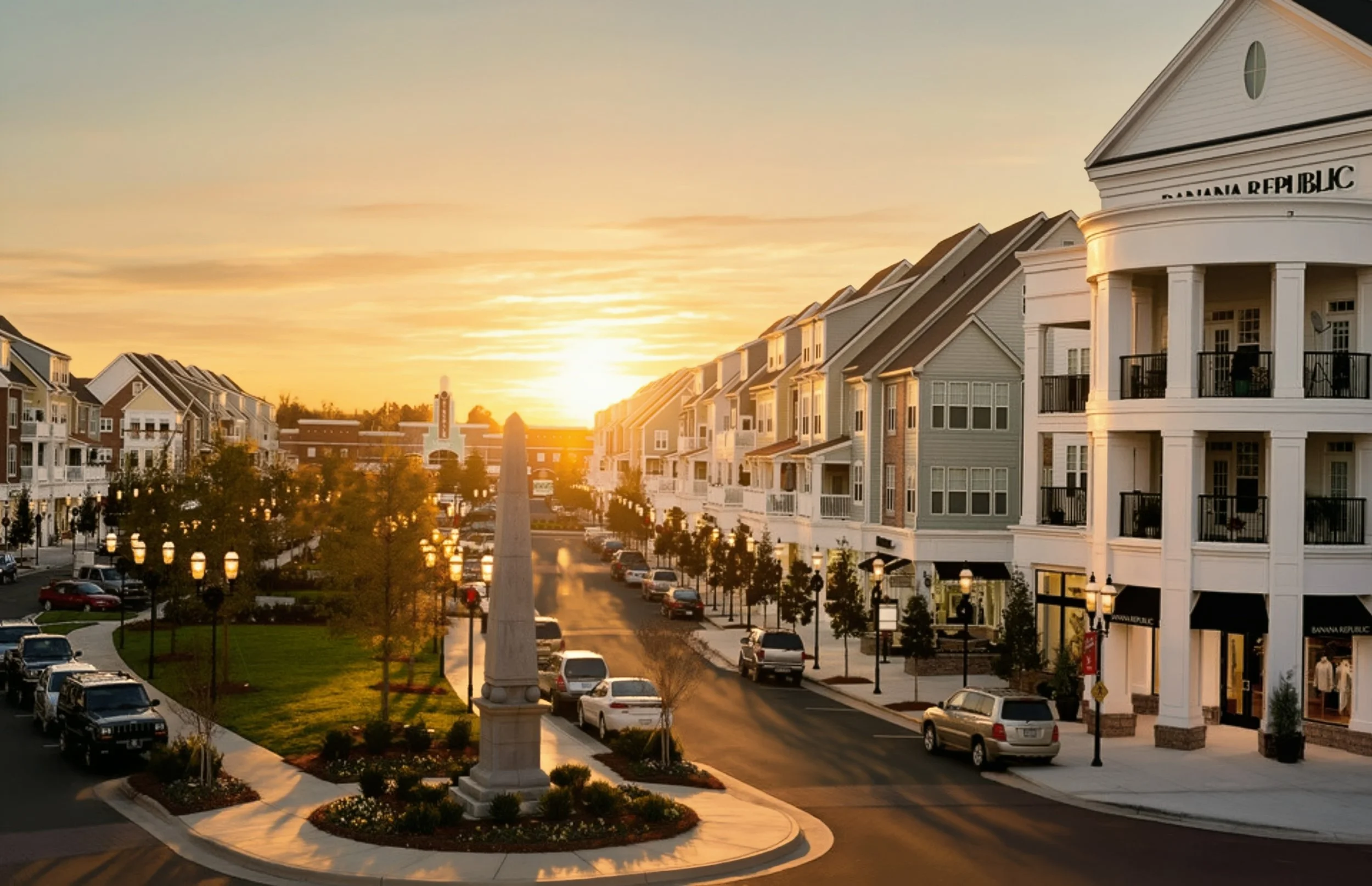 birkdale-village-main-street-shopping-district-and-village-green-at-sunset-huntersville-nc.jpg