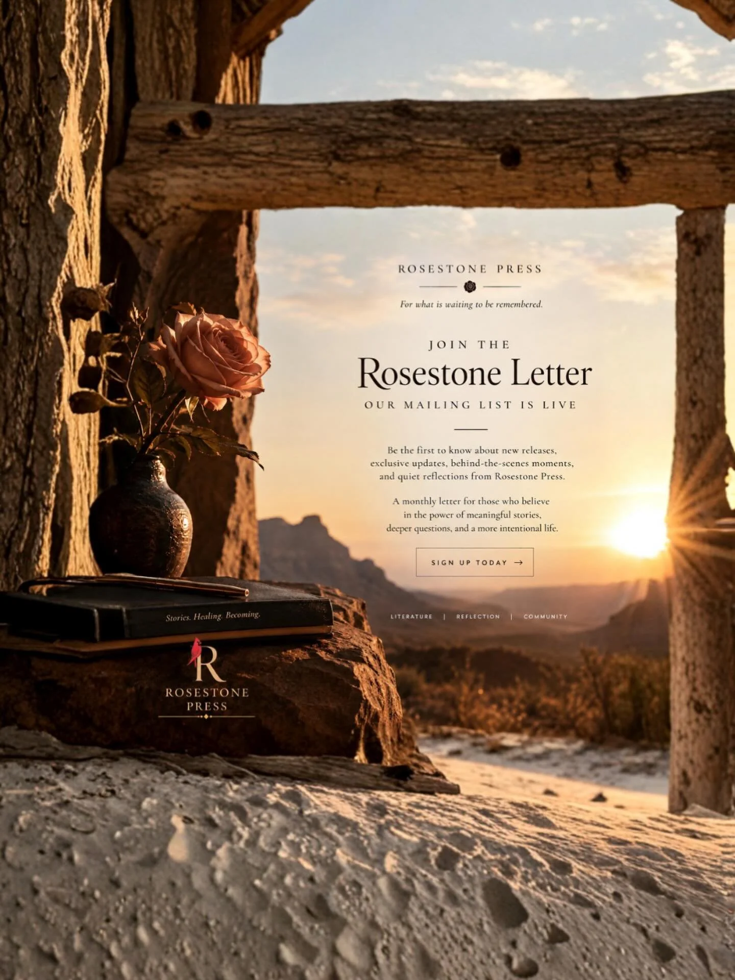 Join our Rosestone Letter for exclusive updates and inspirational content at RosestonePress.com (link in bio).