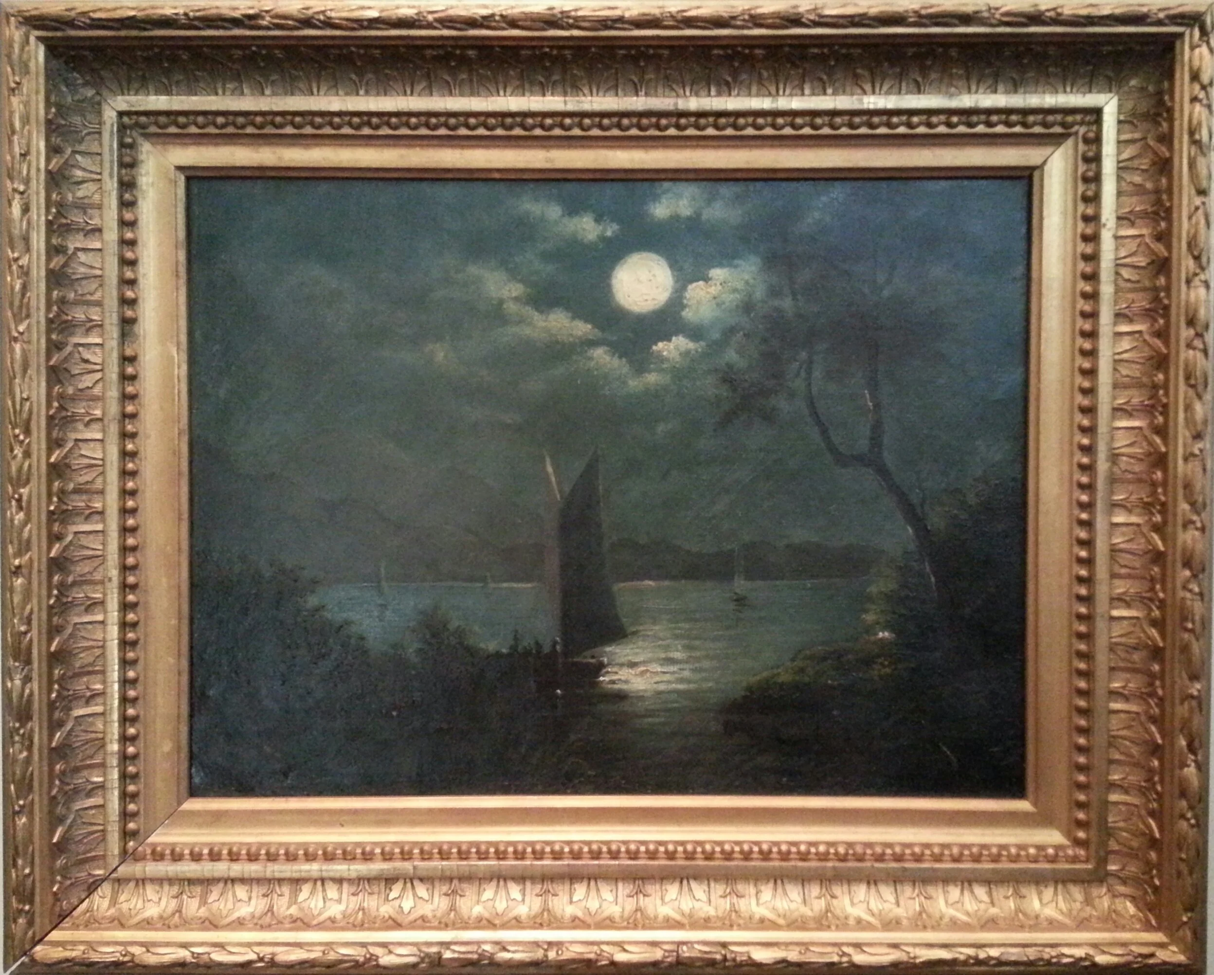 American School (19th century) / Moonlight Sail / Oil on Canvas / 12" x 16" / $2,400