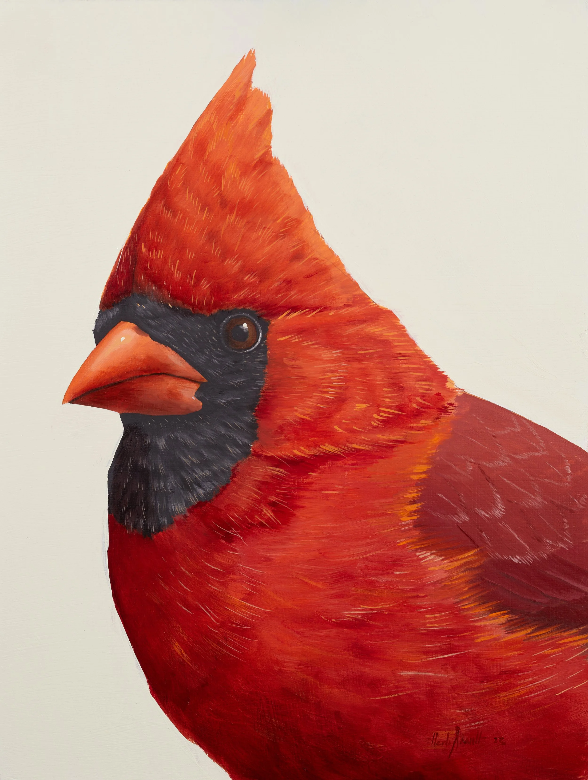 Herb Smith (American, b. 1981) / Northern Cardinal / Oil on Wood Panel / 12" x 9" / SOLD