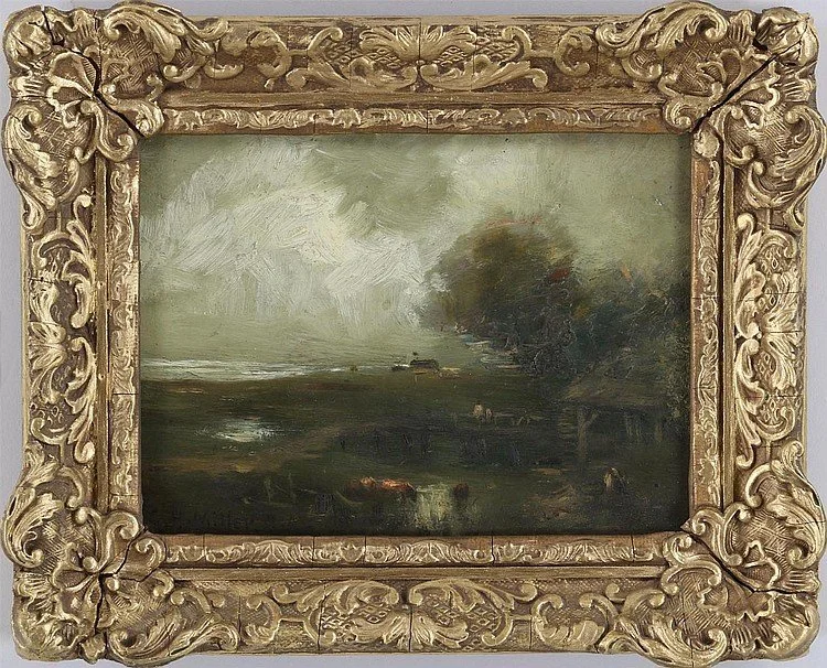 Charles Henry Miller (American, 1842-1922) / Pastoral Landscape / Oil on Panel, signed (l.l.) / 5 1/2" x 7 1/2" / SOLD