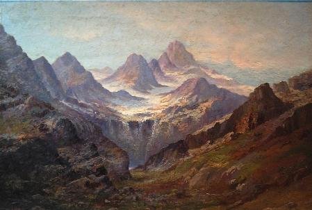 Julian Edward Itter (Canadian-American, 1876-1944) / Sawtooth Mountains / Oil on Canvas / 22 1/2" x 32 1/2" / SOLD